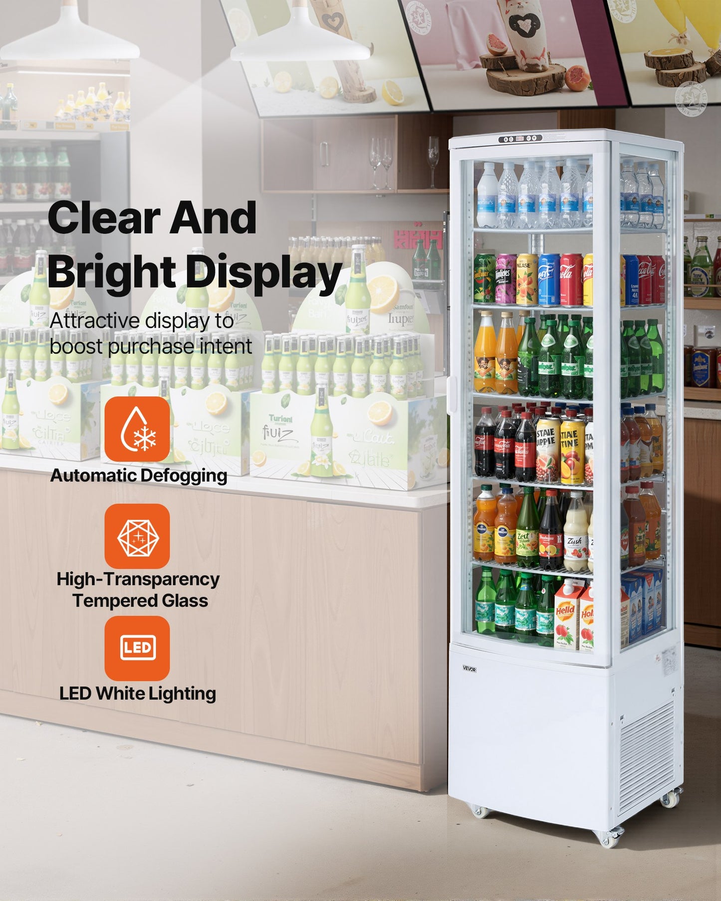 Refrigerated Display Case, 9.8 Cu.Ft./278L Large Pastry Display Case, 5-Tier Commercial Cake Refrigerator With LED Lighting, TURBO Cooling, Frost-Free Air-Cooling, For Bakery, Dessert Shop