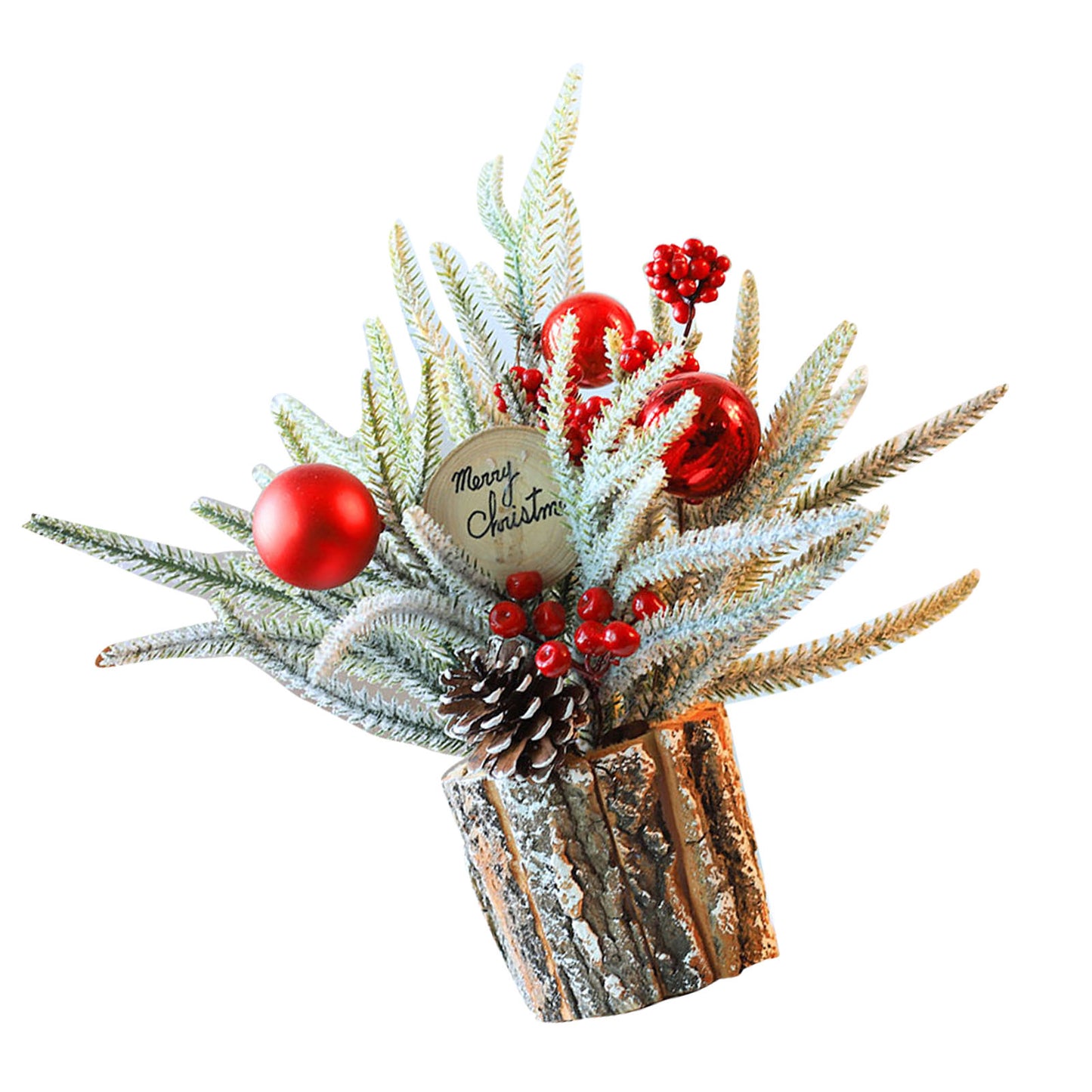 35cm Tabletop Xmas Tree Bark Wooden Barrel Decoration Artificial Bouquet Ornament For Home Hotel Office Wood Sign