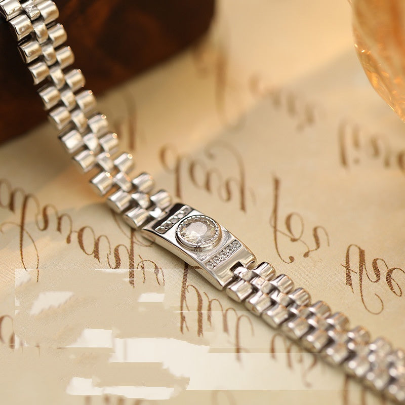 S925 Silver Korean-style Fashionable Watch Strap Zircon Bracelet