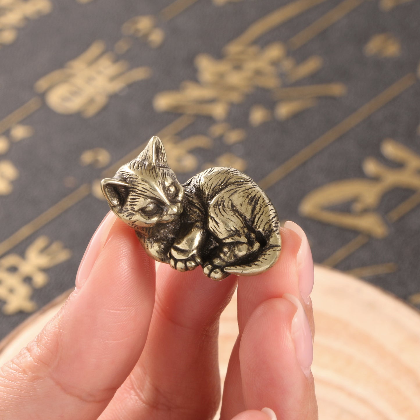 Solid Copper Sculpture Of A Cute Cat Tea Pet Ornament