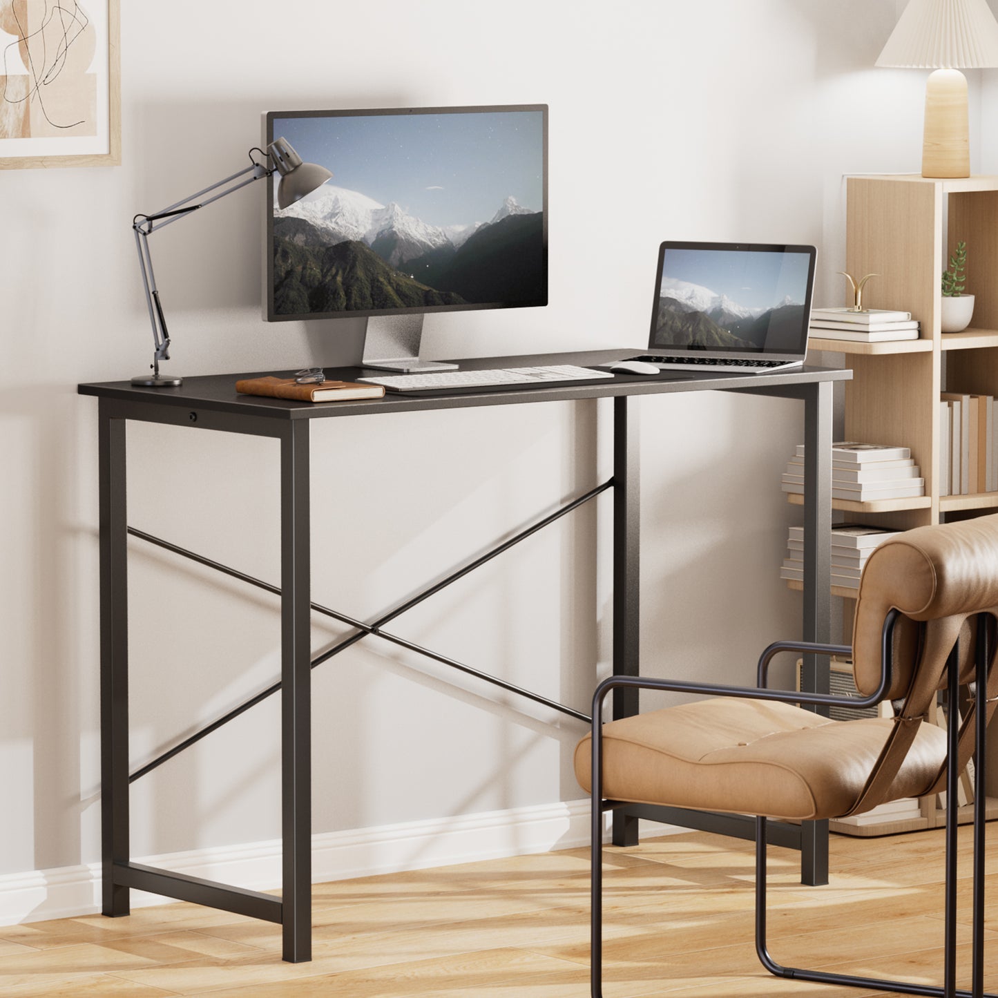 Computer Desk For Home Office, Modern Study Work Table Simple Style For Bedroom, Writing Desks With X-Shaped Reinforcement, Rust