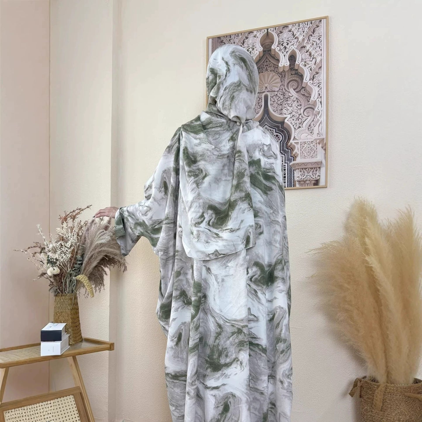 Ink-wash Full-body Print Robe Cardigan Elegant Long Tunic