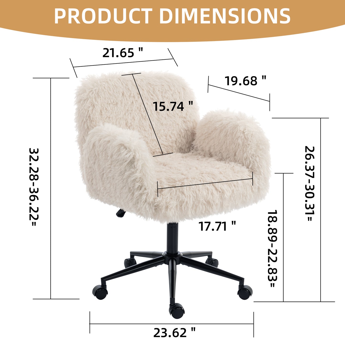 Criss Cross Chair With 5-Gear Adjustable Armrests & Wheels, Ergonomic Thickened Backrest Swivel Desk Chair For Home Office, Vanity, Bedroom And Living Room, Beige Lamb Wool