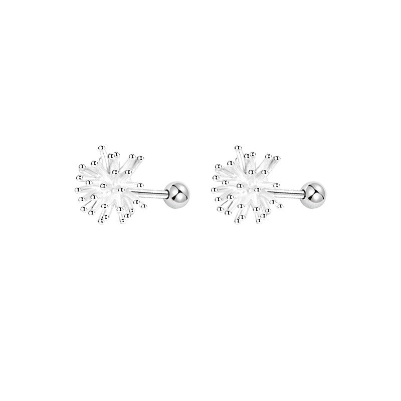 1 Pair 999 Sterling Silver Dandelion Screw Back Stud Earrings, Delicate Minimalist Style, Perfect For Daily Wear & Valentine's Gifts