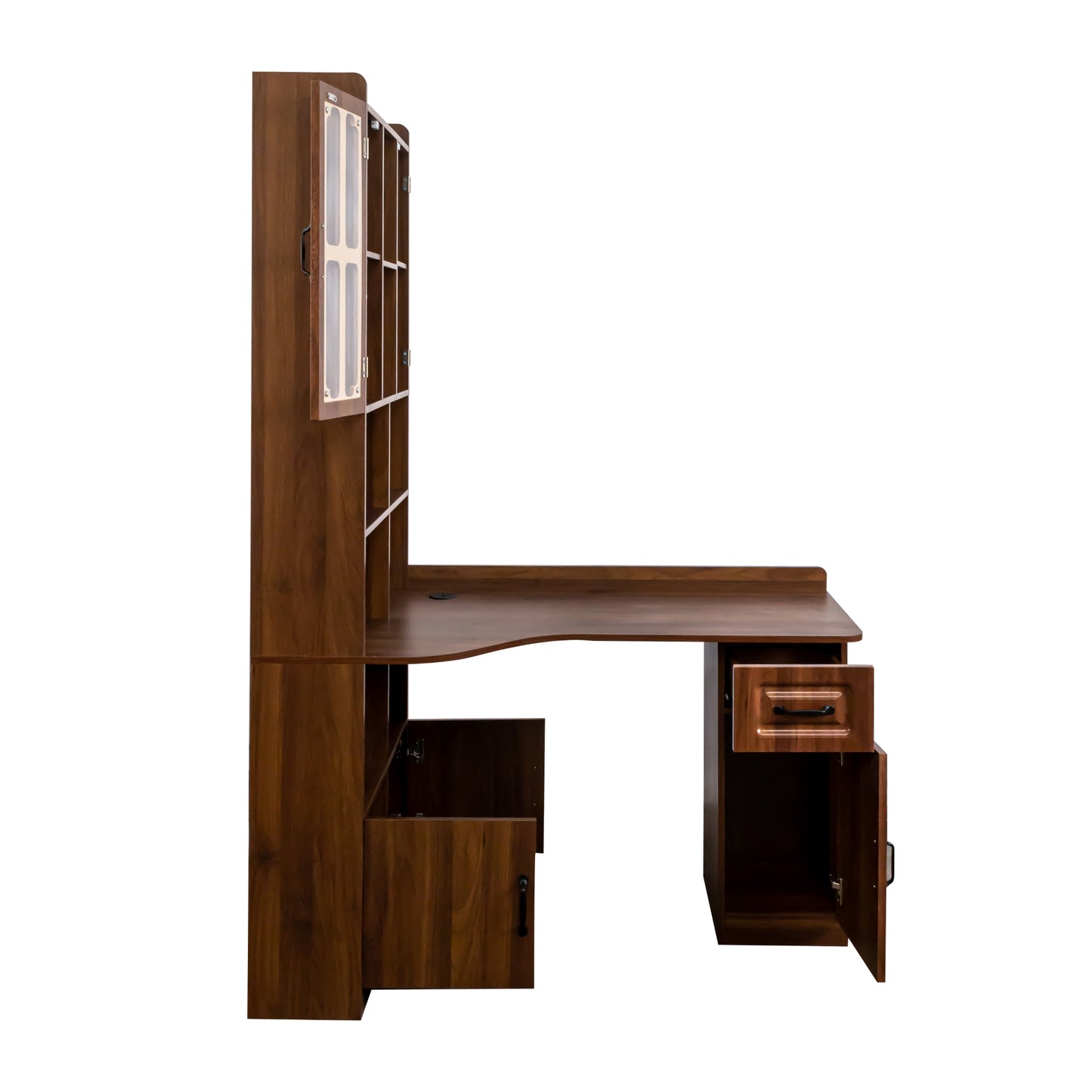 L-Shaped Corner Computer Desk  For Home Office Or Study Desk, Study Modern Style Table With Drawers, Bookshelf & Hutch, 2-in-1 L-Shaped Design, Large Working Space