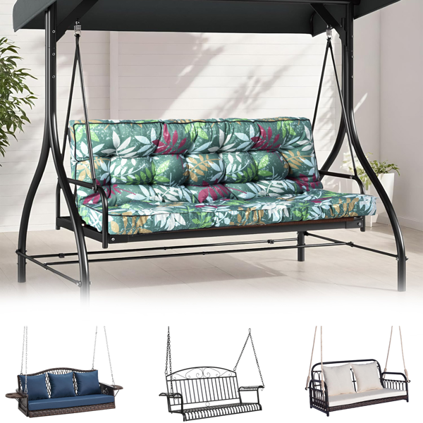 Outdoor Swing Cushions 70 Inch,Waterproof 4in Thick Porch Swing Cushion Replacement With Backrest And Ties,Comfortable 2-3 Seat Pation Swing Pad For Backyard,Garden,Lawn,Outdoor Furniture Green Flower