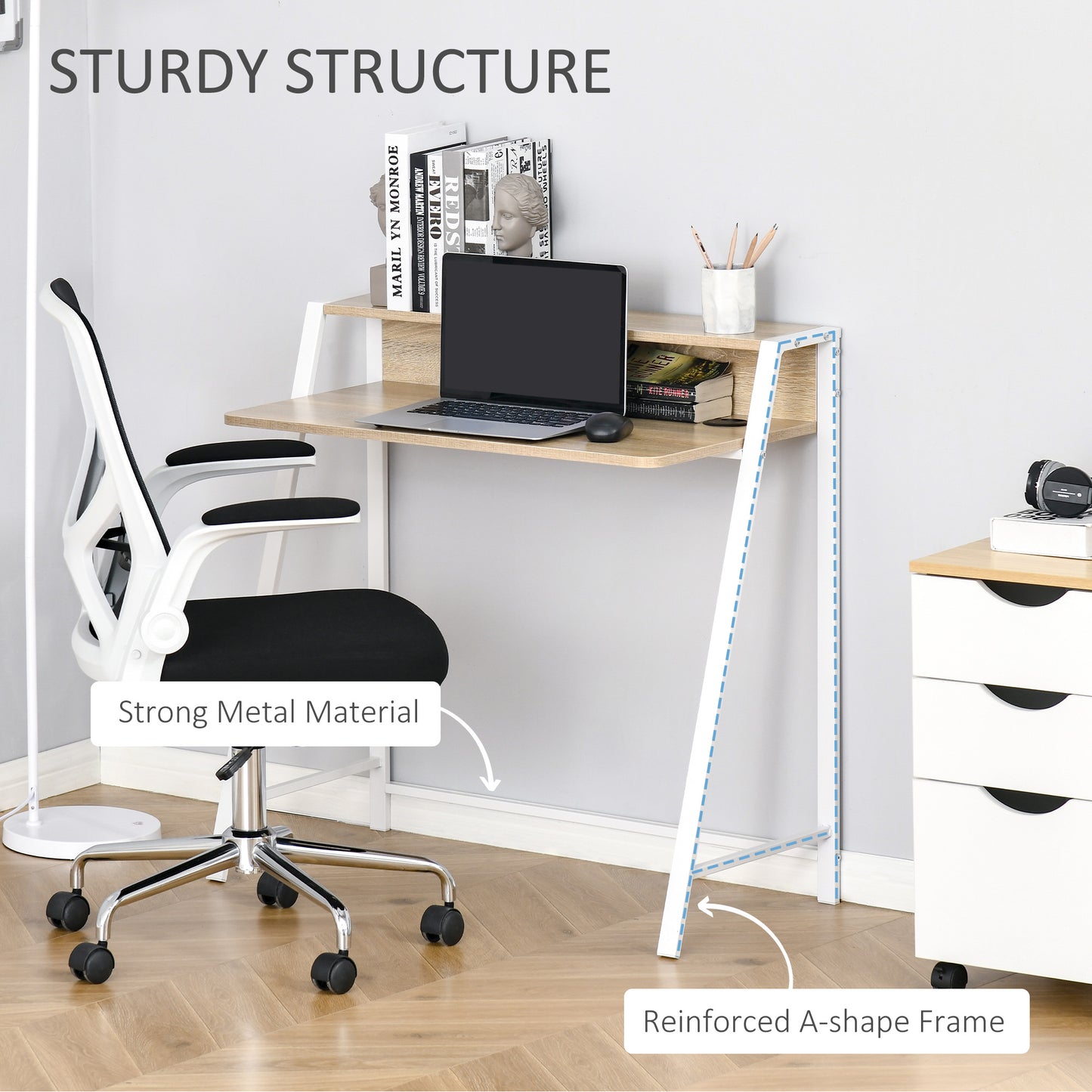 Writing Desk Computer Table Home Office PC Laptop Workstation Storage Shelf 84L X 45W Cm White And Oak