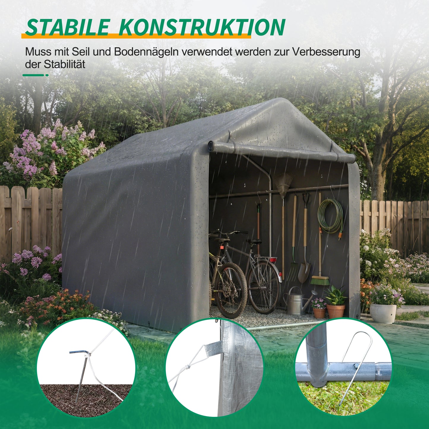 Grey Bicycle Garage 160x220x165 Cm With Roller Door Waterproof PE Weatherproof Outdoor Shed For Bicycle, Garden Tools - Ideal For Garden, Terrace & Yard