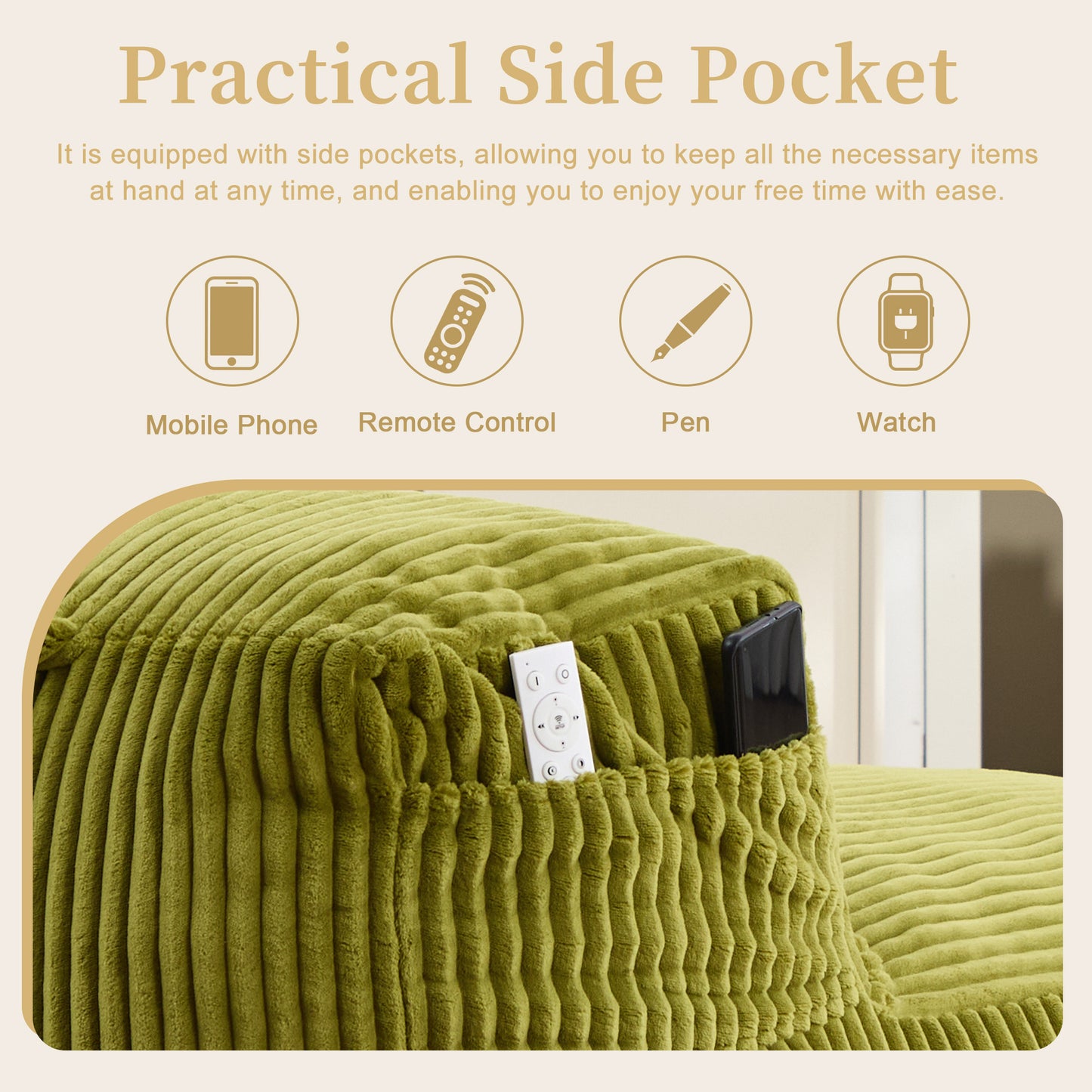 Big Bean Bag Chair For Adults,Lounger Large Bean Bag Sofa, Memory Foam Filled Beanbag Chair For Living Room, Bedroom, Balcony,Comfy Corduroy Bean Bag Chair With Ottoman,Ergonomic Support & Premium Com