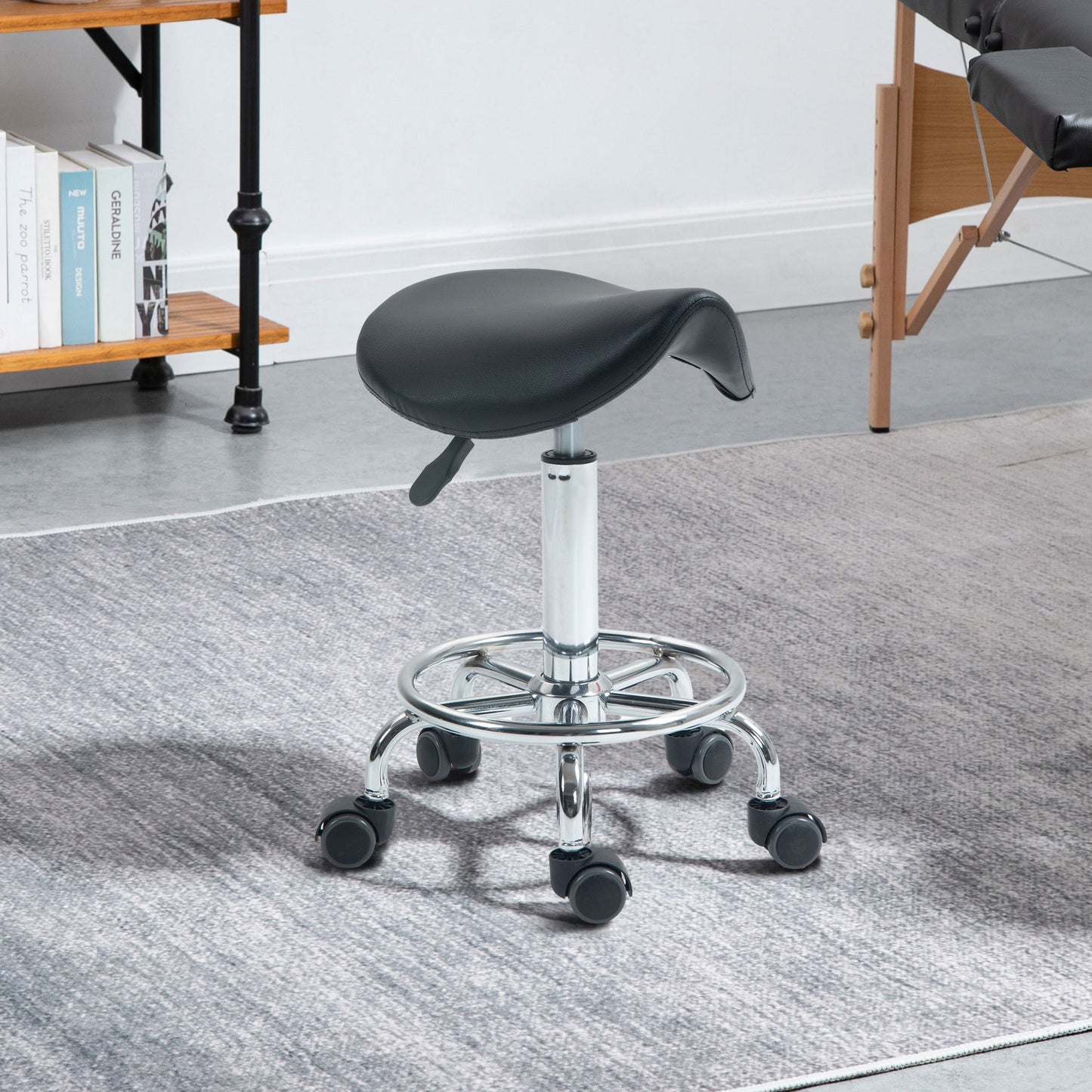 Salon Saddle Stool, Rolling Saddle Chair For Massage, Spa, Clinic, Beauty, Hairdressing And Tattoo, Black
