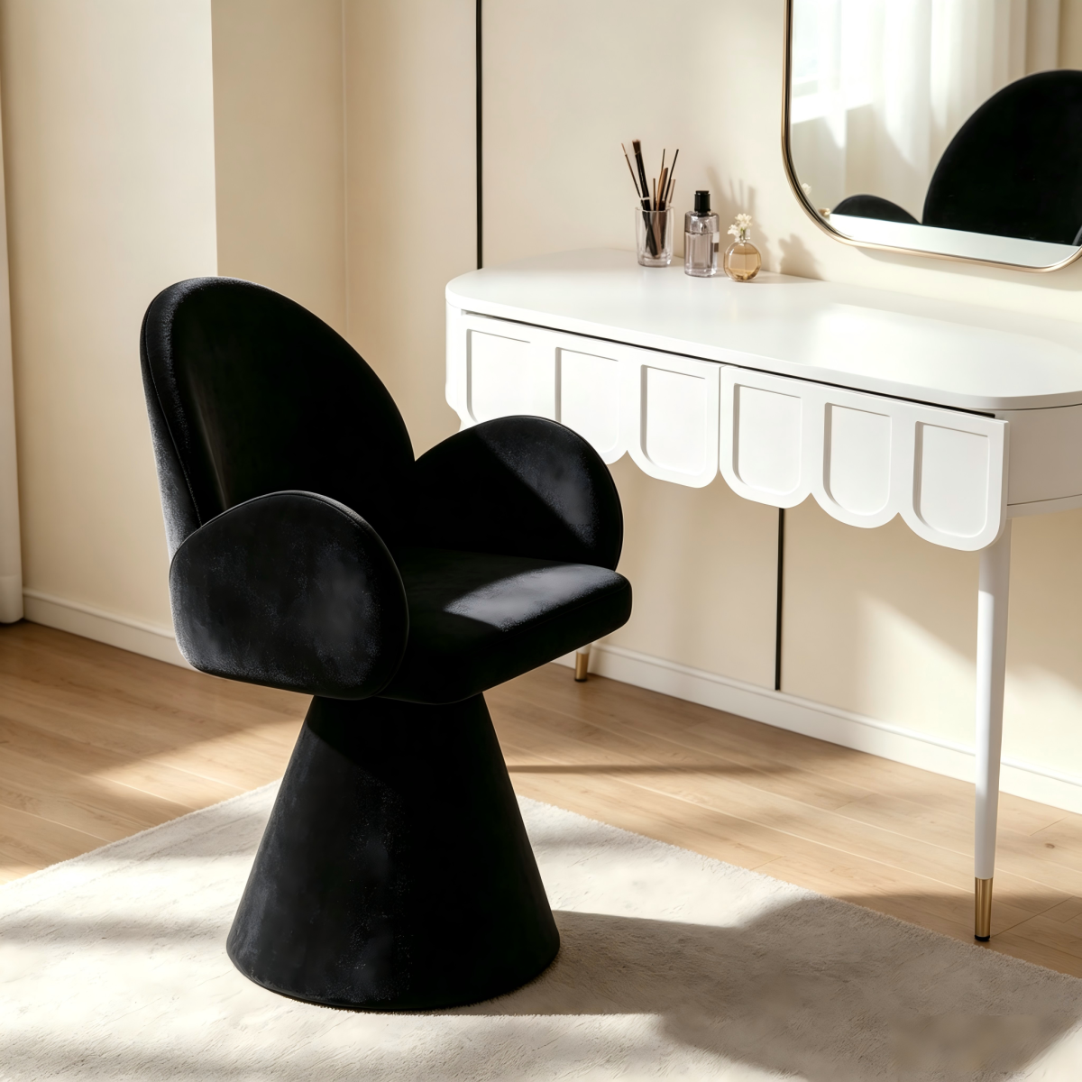 Light Luxury Makeup Stool, Bedroom Dressing Stool, Single Chair, Ladies' Dressing Table Rotating Chair, Black Style Nail Salon Specific Rotating Chair