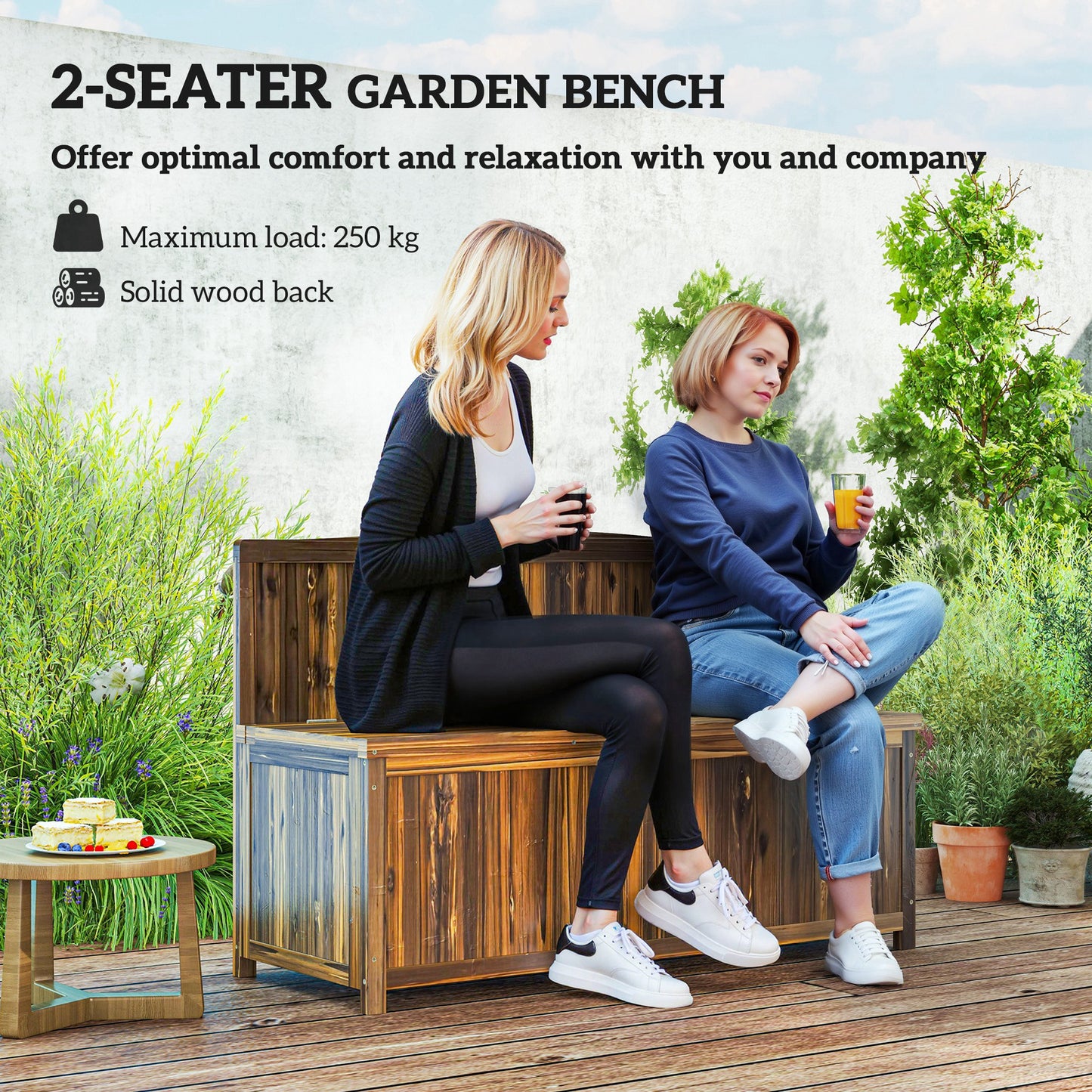Wood Storage Bench For Patio Furniture, Outdoor Garden Seating Tools, Brown