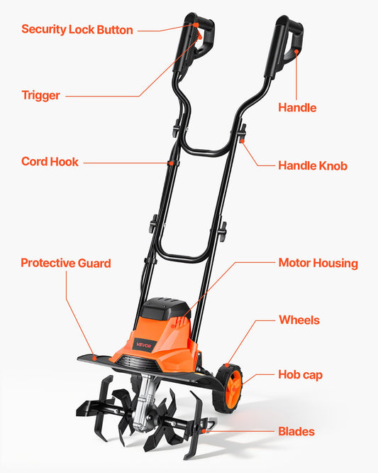 Corded Electric Tiller, 14 Inch Tilling Width Garden Rototiller, 10-Amp Motor Heavy-Duty Tilling Machine, Cultivator With Steel Tines And Foldable Handle, For Lawn, Yard, And Gardening Care