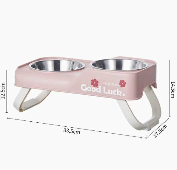 Foldable Stainless Steel Dual Bowl Non-Tip Stainless Steel Feeding Bowl
