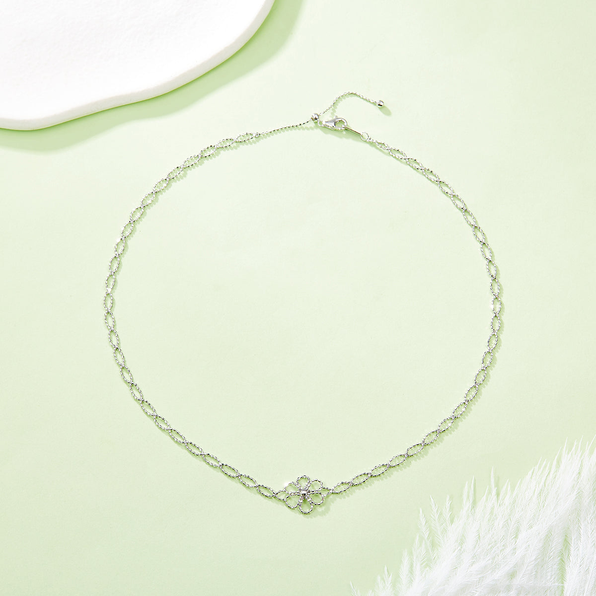 S925 Sterling Silver Hollow Flower Necklace For Women, 2.6g Lightweight, 42cm Adjustable, 13mm Wide, 3 Colors  Silver Gold Rose Gold, Platinum Plated, Gift Box