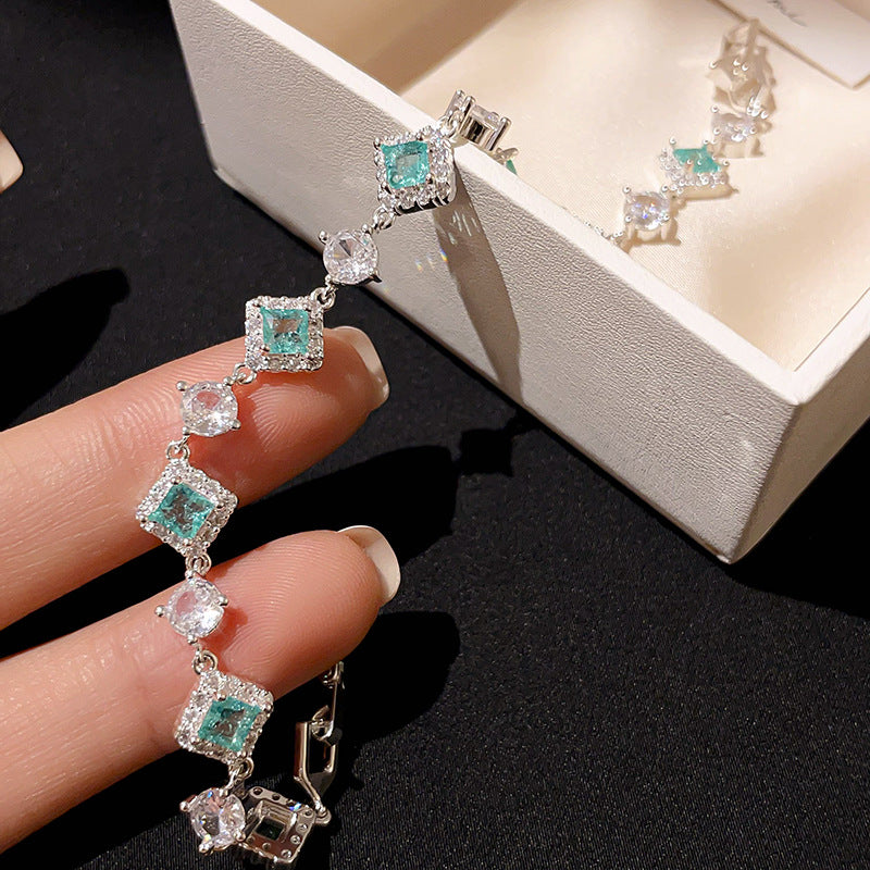 Korean Ins Rhombus Cubic Zirconia Bracelet Dainty Handmade Crafted Bangle Artisan Jewelry