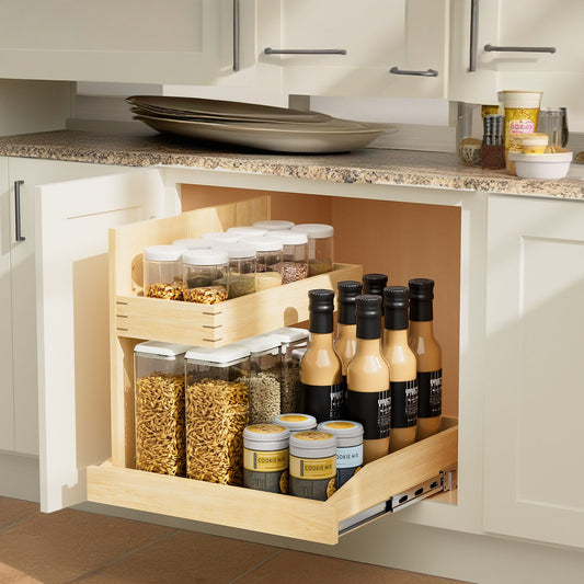 Under Sink Organizers And Storage 19  W X 21  D, 2 Tier Pull Out Cabinet Organizer With Hard Close, Adjustable Pull Out Cabinet Organizer With U Bracket For Bathroom Kitchen Left