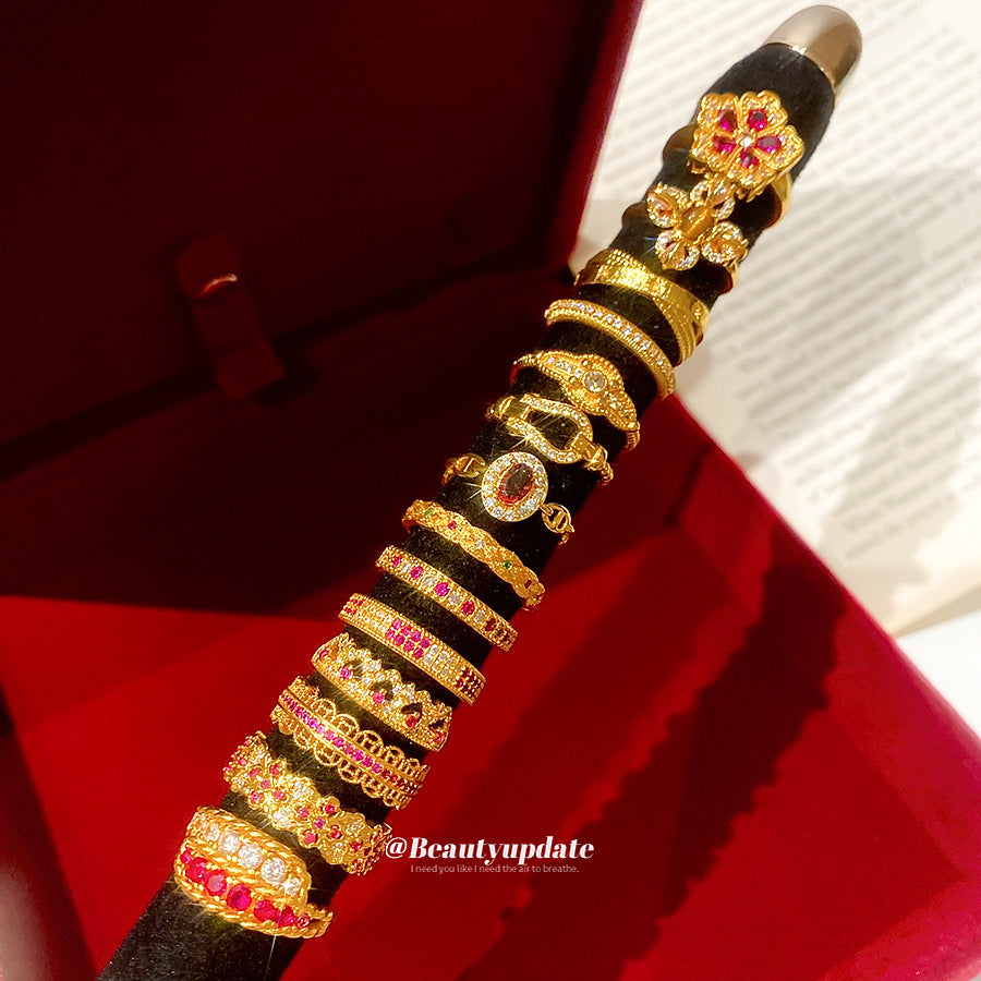 European And American Luxury Vintage Diamond-Encrusted Rings, Niche High-End Palace-Style Open Rings, Versatile And Elegant Hand Accessories Wholesale