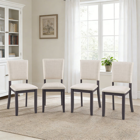 Dining Chairs Only, Modern Minimalist Dining Chairs Set of 4, Kitchen Chair with Padded Seat, Wooden Upholstered Side Chair for Dining Room, Living Room, Kitchen, Antique Black & Beige