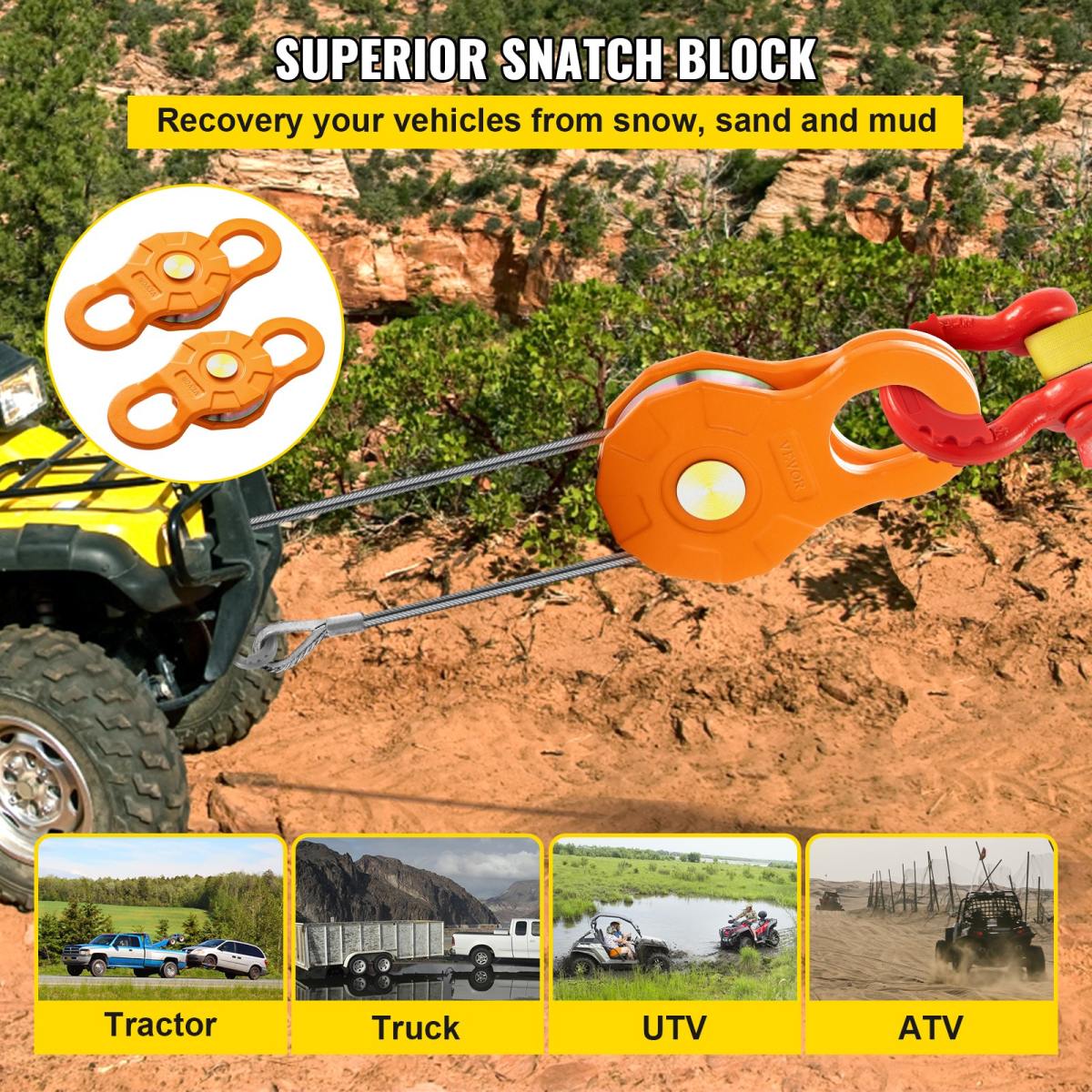 Snatch Block, 11T/11,3 Kg Arbeitslastbegrenzung, Robuste Seilwinde Riemenscheibe Für 14 Mm Synthetisches Seil Oder Weiche Bügel, Off-Road Recovery Zubehör Für Traktor, LKW, ATV & UTV, 2 Packunge