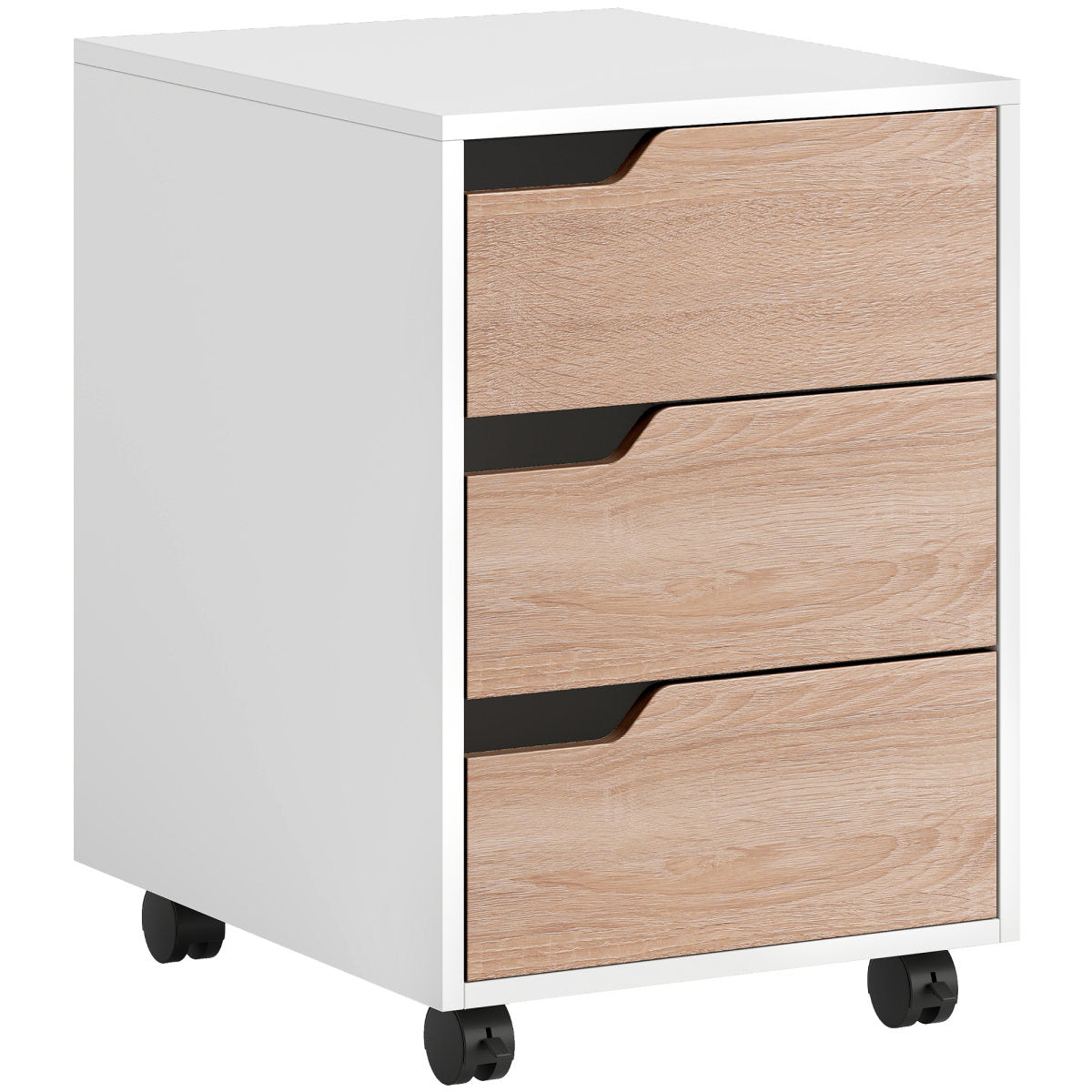 3 Drawer Mobile File Cabinet, Vertical Filing Cabinet With Wheels For Home Office, Oak