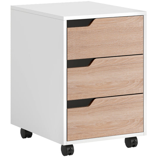 3 Drawer Mobile File Cabinet, Vertical Filing Cabinet With Wheels For Home Office, Oak