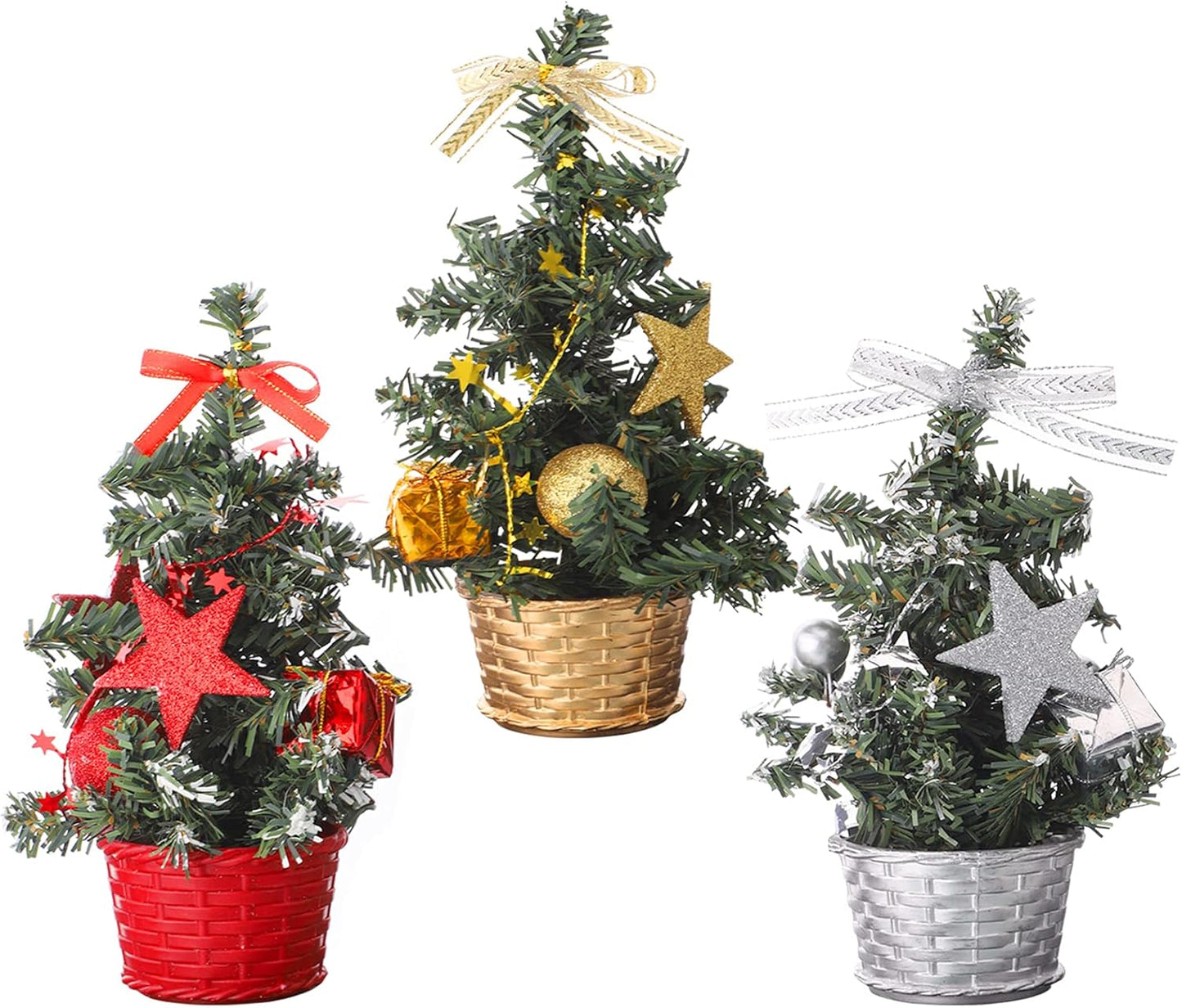 Small Christmas Tree With Decorations Set - Artificial Tabletop Christmas Tree For Desk Display, Festive Christmas Tree Ornament  Pack Of 3 Mini Small Christmas Trees For Table