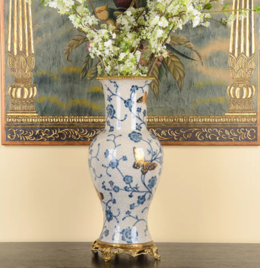 Porcelain And Copper Blue-and-white Vase Ornament Decorative Piece Housewarming Gift