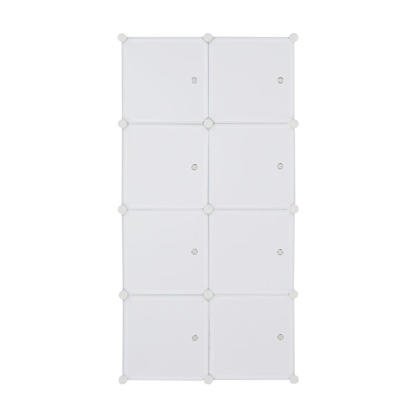 Deepened 4-layer 8-compartment Cube-shaped Wardrobe With 1 Hanging Rod, Plastic And Steel Wire, 72x47x142cm, Natural White Door, Natural White Cabinet Body, N001, Freely Assembled, DIY Style.