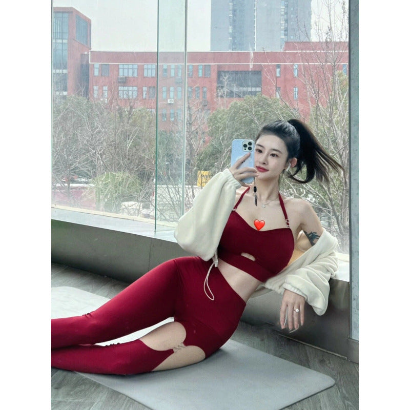 Women's Sports Fitness Clothing Set Halter-Neck Tank Top And High-Elastic Pants