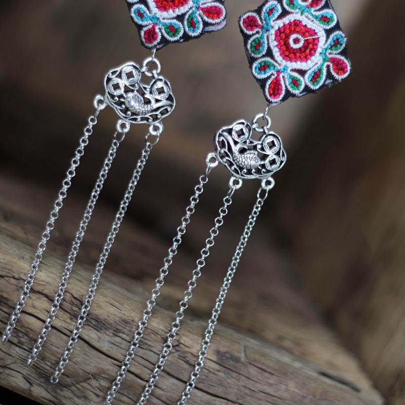 Long Embroidered Performance And Dance Accessories Embroidered Drop Earrings