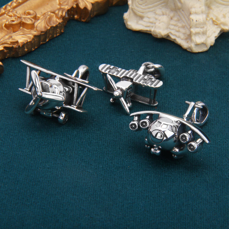 S925 Sterling Silver Small Aircraft Pendant Male And Female Personality Accessories Propeller Wheel Rotatable Tide