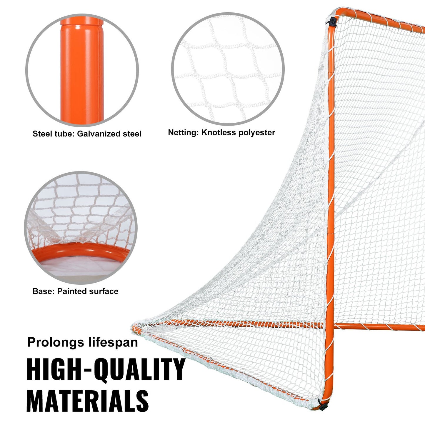 Lacrosse Goal, 6' X 6' Lacrosse Net, Steel Frame Backyard Lacrosse Training Equipment, Portable Lacrosse Goal With Carry Bag, Quick & Easy Setup, Perfect For Youth Adult Training, Orange