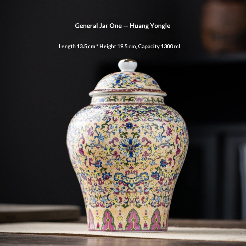 Simple Printed Enamel-Glazed General-Shape Ceramic Tea Caddy