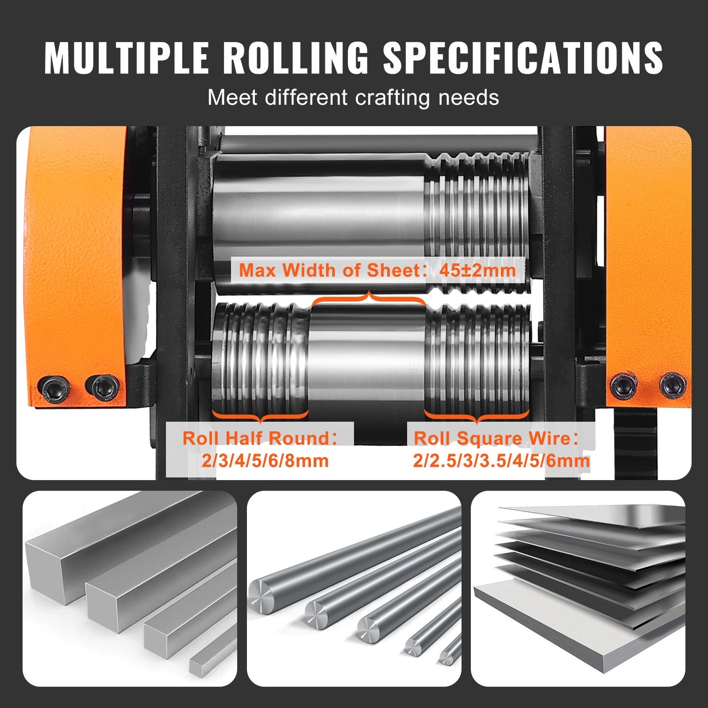 3 In 1 Handwalzwerk Maschine 45 Mm Kombinationswalzwerk, Manueller Walzwerk Schmuckwalzwerk Einstellbare Dicke Von 0 Bis 6 Mm, Handwalzwerk Maschine Für Platin / K-Gold / Messing / Aluminium