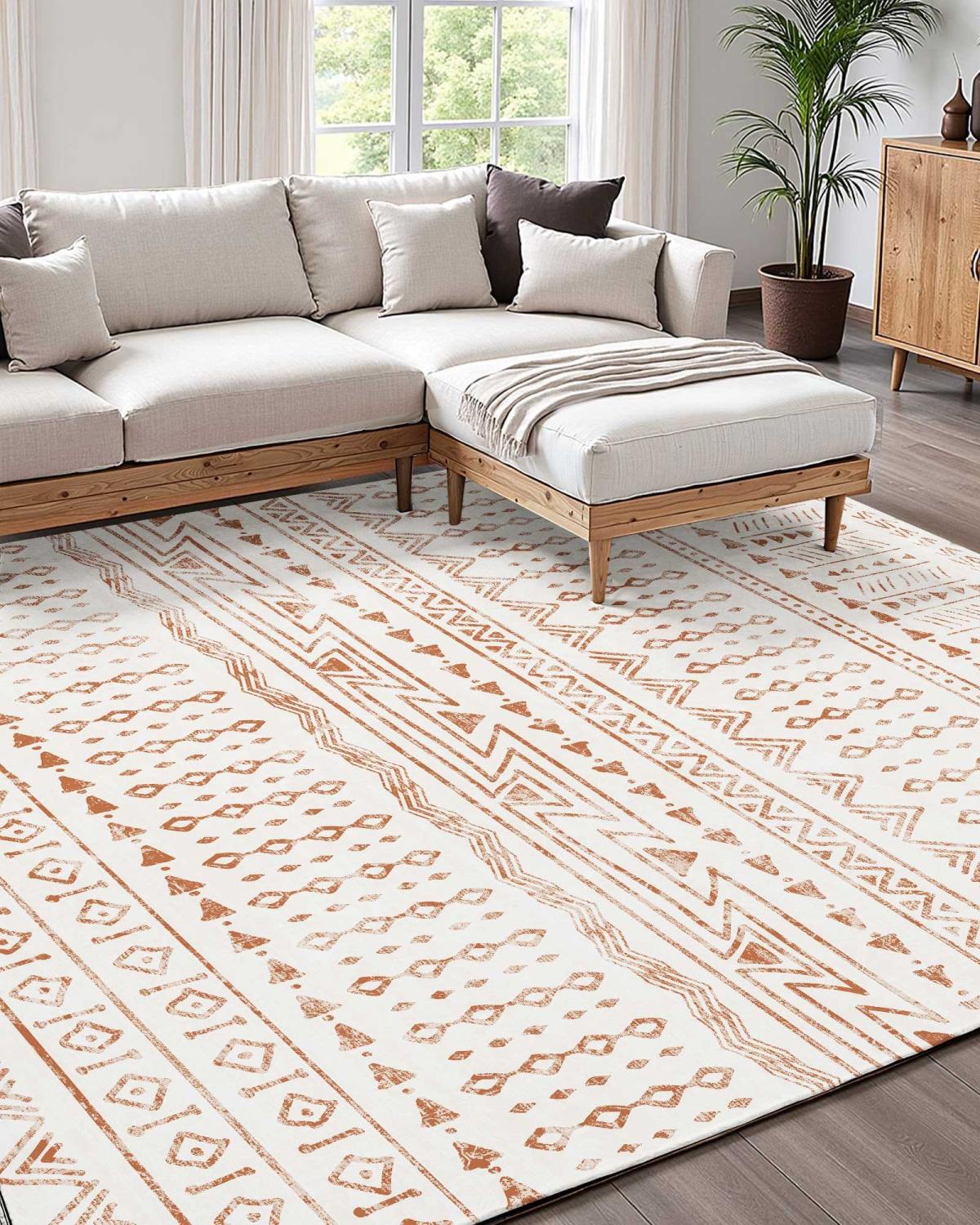Area Rug, 6 X 9 Ft Large Washable Rug, Non-Slip And Tear-Resistant Soft Carpet, Pet & Child Friendly Modern Area Rugs, Indoor Mat For Bedroom, Office, Living Room, Kids Room, Entryway, Beige