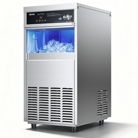 Commercial Ice Maker Machine, 100 Lbs/24h With 30-35 Lbs Storage, Built-in/Freestanding/Under Counter, Stainless Steel Ice Maker With LED Display & Self-Cleaning, For Home Bar Restaurant
