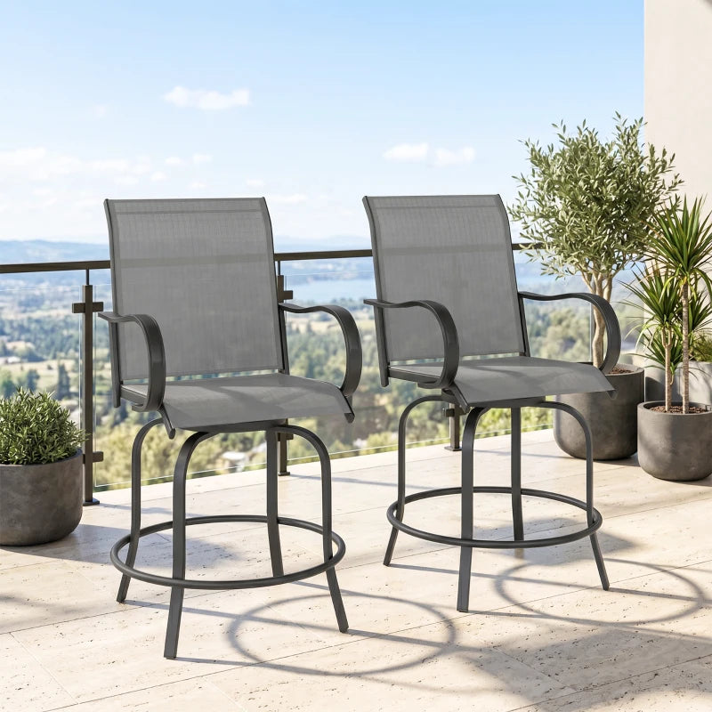 Outdoor Bar Stools Set Of 2, 360 Swivel Bar Height Chairs,Gray