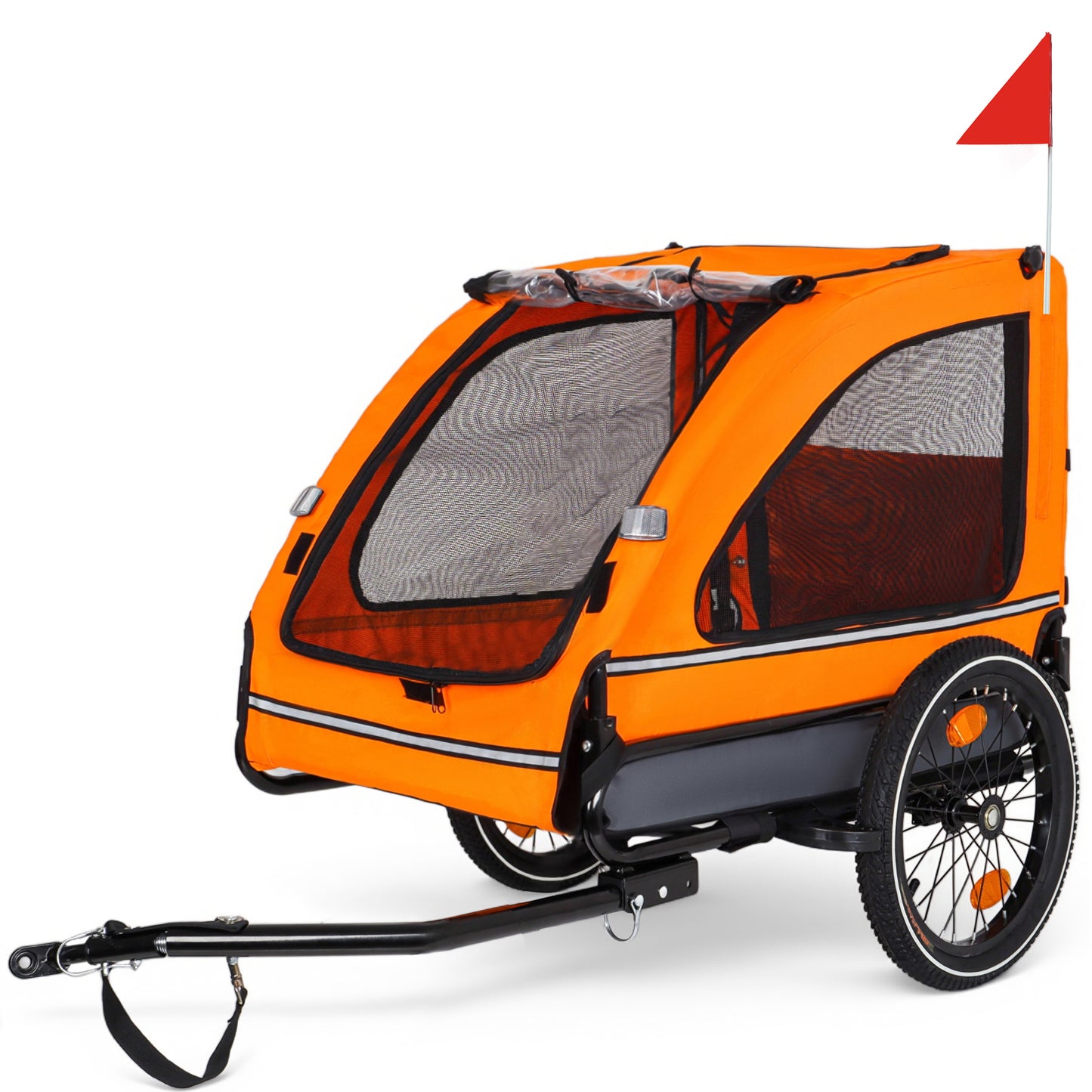 Pet Bike Trailer Dog Cart For Bicycle,Suitable For Small And Medium Pets, Easy Folding Cart Frame, Quick Release Wheel, Non-Slip Floor, Internal Leash, Orange Gray