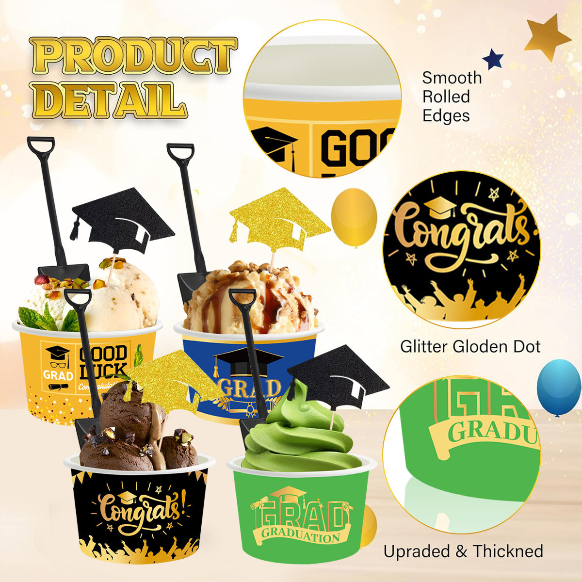 24Pieces Graduation Ice Cream Cups With Decorative Picks And Spoons Set Congrats Grad Disposable Dessert Bowls For Hot Or Cold Food 8 Oz Graduation Party Favor Paper Food Containers For Sundae Snack F