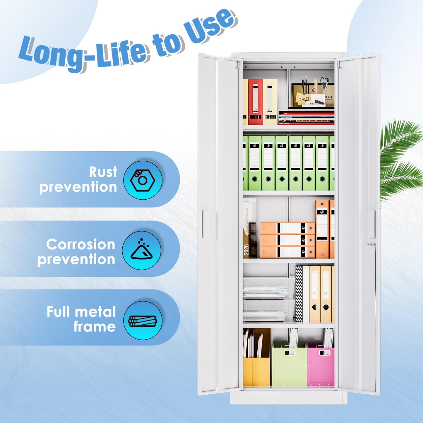 Narrow Metal Garage Storage Cabinet, Lockable Narrow Steel Storage Cabinet With 4 Adjustable Shelves For Garage, Office, Home, Assembly Required, White