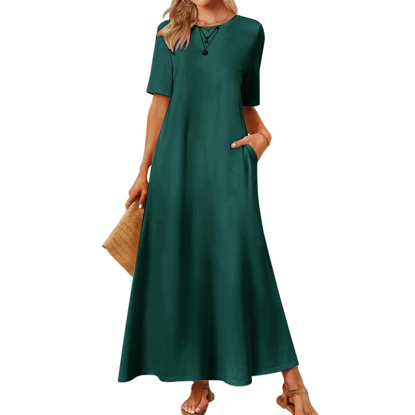 Women's Fashion Round Neck Short Sleeves Dress