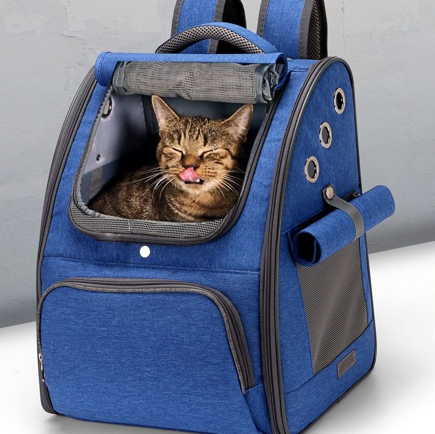 Pet Backpack Carrier For Cats Small Dogs Foldable With Secure Inner Leash Self Locking Zipper For Security