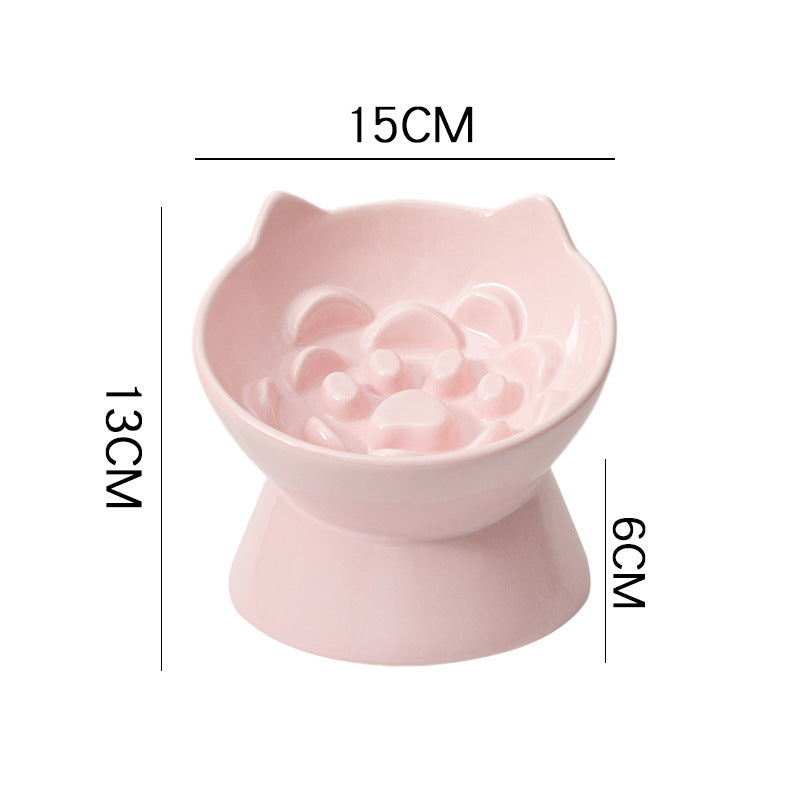 Ceramic Slow Feeding Bowl Cat And Dog Food Bowl Pet Cat Ear Relief Bowl Oblique Mouth