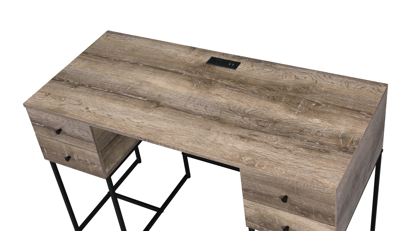 Desirre Rustic Oak & Black Finish Wirting Desk W  USB Port