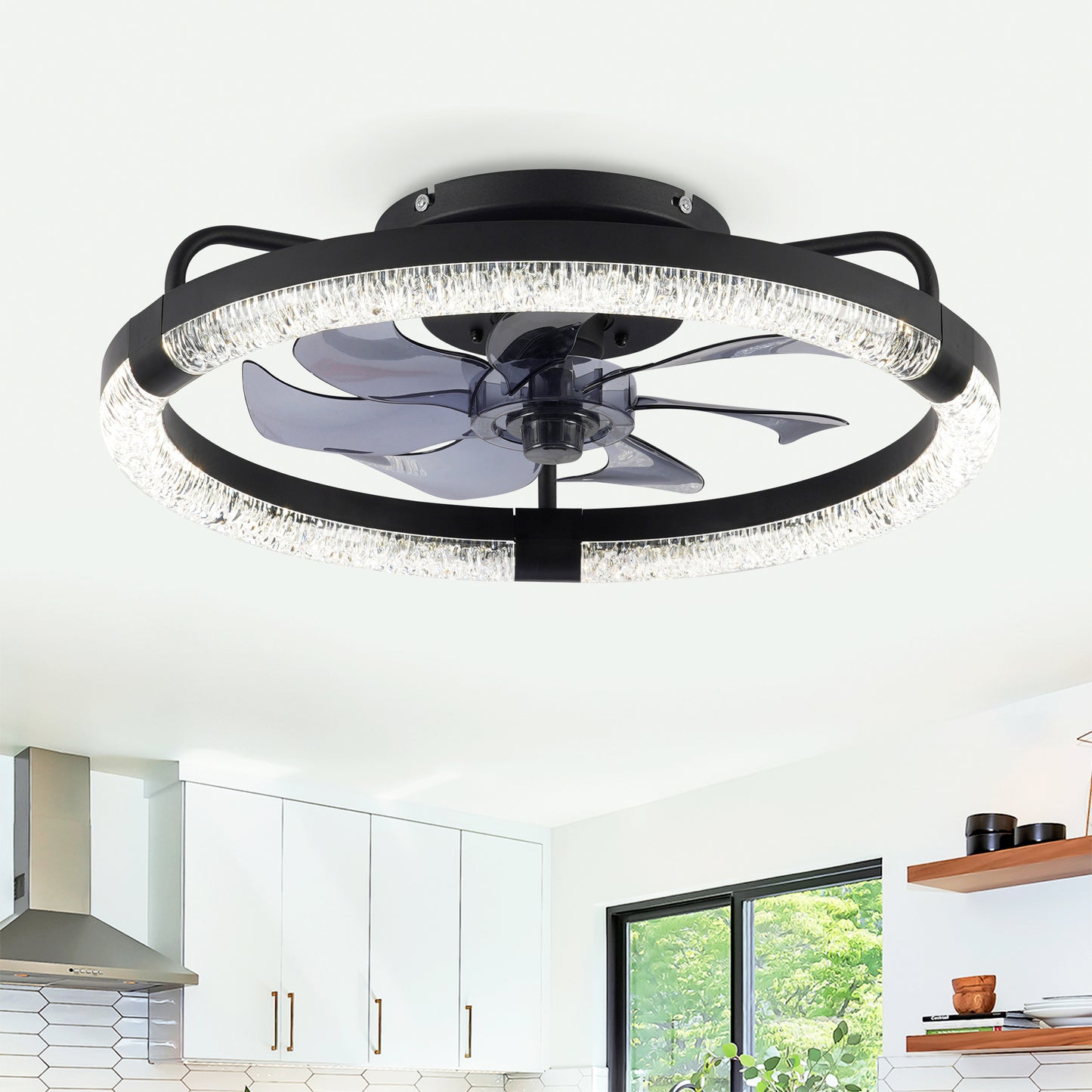 20  Ceiling Fans With Kit ,LED Light Source And Remote Control, 3000-6500K Dimmable Modern Flush Mount LED Fan Light, 6 Speeds, Quiet DC Motor For Living Room, Bedroom,Kitchen----Matte Black