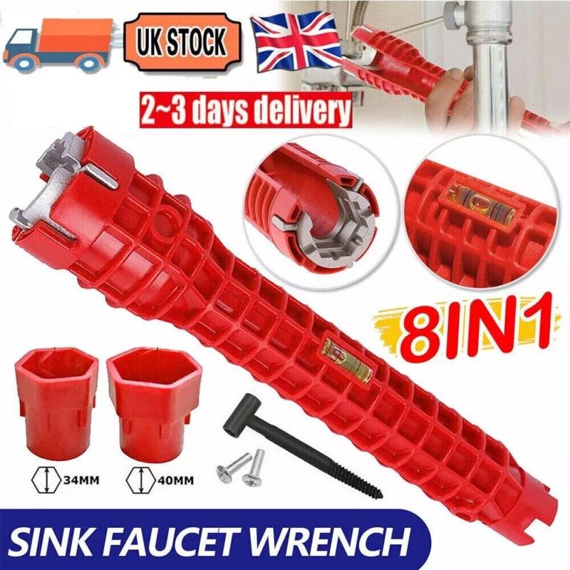 8 In1 Multifunction Faucet Wrench Water Pipe Tap Spanner Bath Sink Installer UK