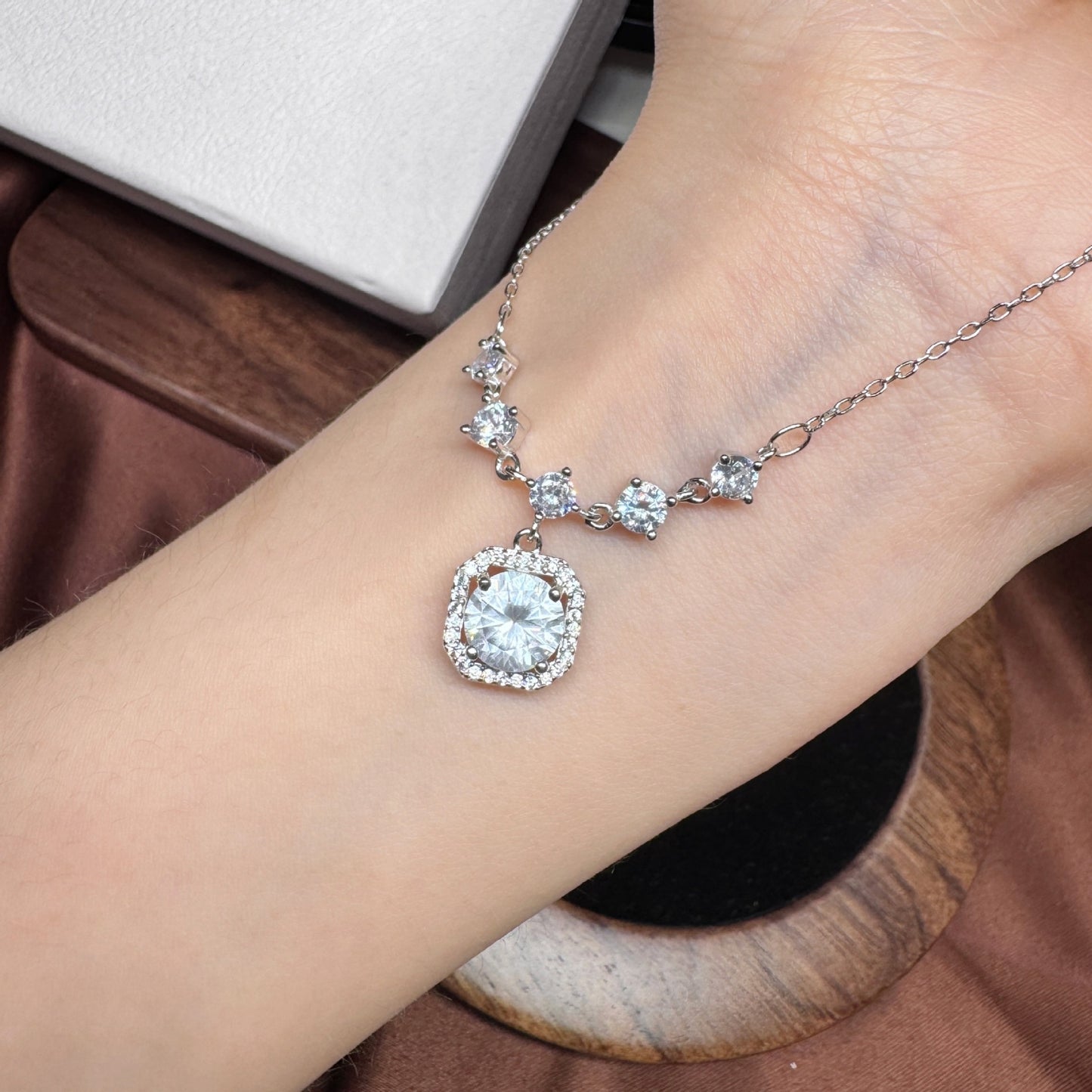 S999 Sterling Silver Sugar Cube Necklace For Women, Korean Style Zircon Clavicle Chain, Luxury Fashion Jewelry