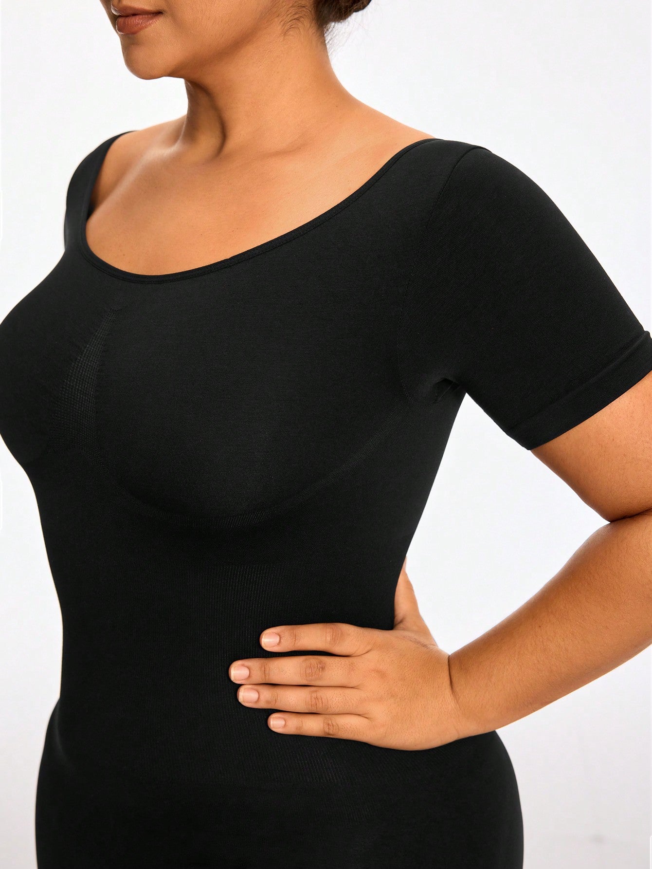 Full Body Shapewear Bodysuit With Short Sleeves Bust Lift Arm Control Tummy Waist Thigh Slimming
