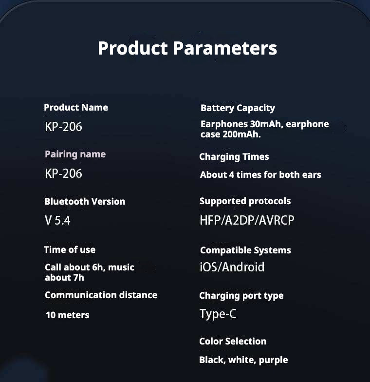 KP-206 New Wireless Bluetooth Earbuds Digital Battery Display OWS High Fidelity Audio Clip-On Design Export-Ready Factory Stock Gift Item